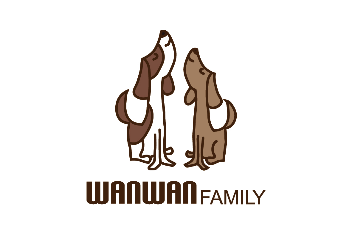 子犬やわんちゃんのペットフード・ペットウェアーを扱うペットショップのかわいいイラストロゴです。縦長デザインでおしゃれに制作しました。